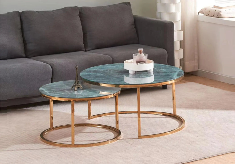 Tables gigognes dorées marbre gris OREA