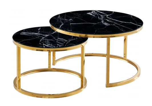 Tables gigognes dorées marbre noir OREA New Design