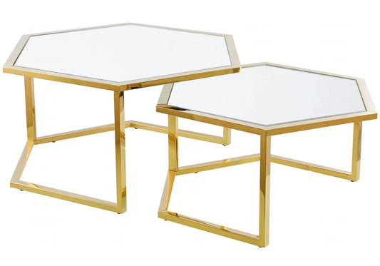 Tables gigognes dorées verre blanc GIANA New Design