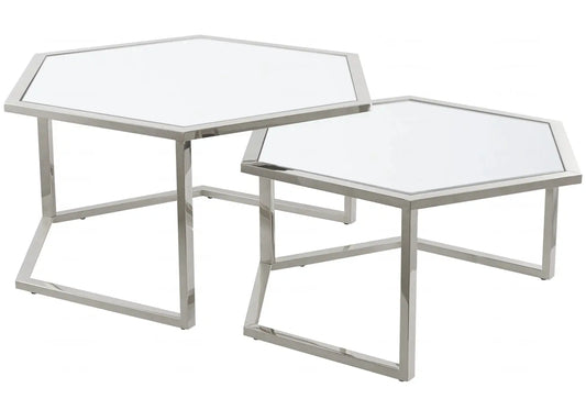 Tables gigognes en verre blanc GIANA New Design