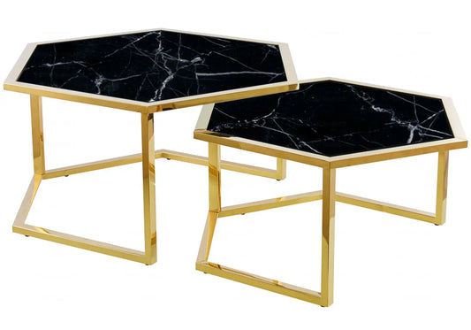 Tables gigognes marbre noir doré GIANA New Design