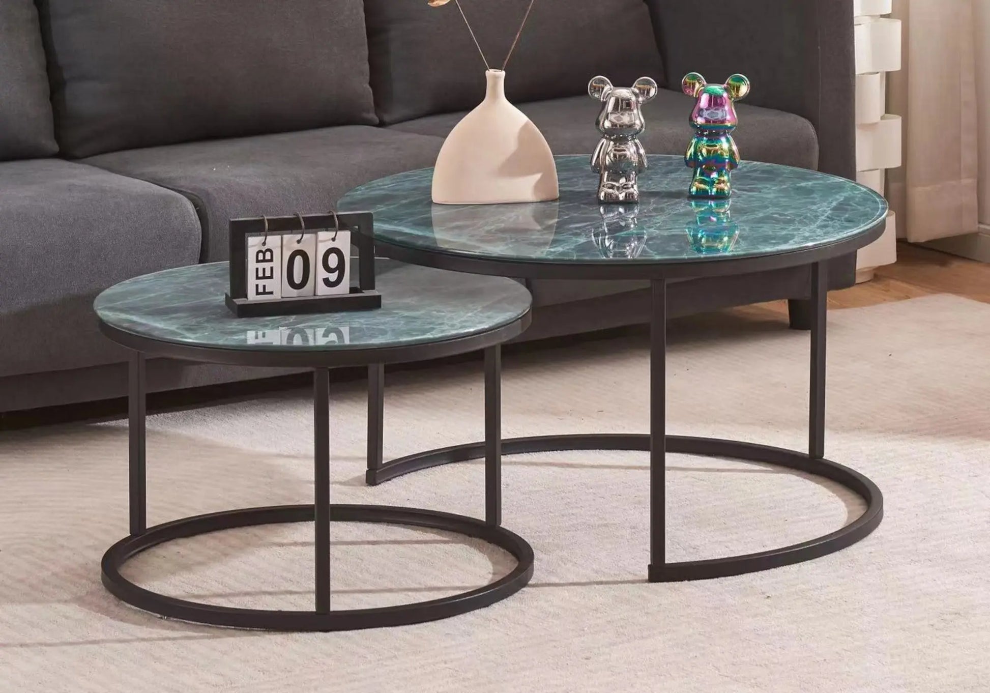 Tables gigognes noires marbre gris OREA New Design