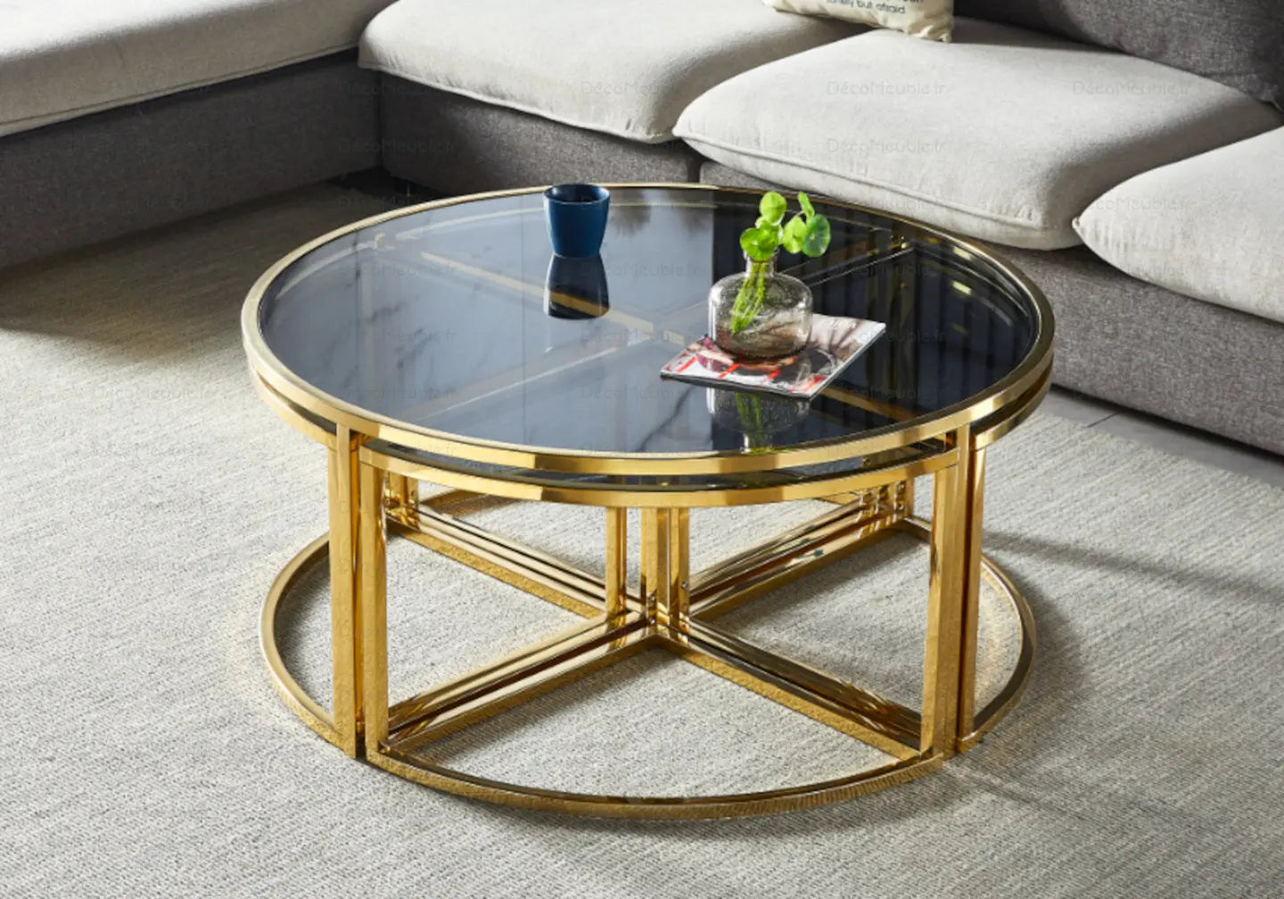 Tables gigognes rondes dorée noir PIO New Design
