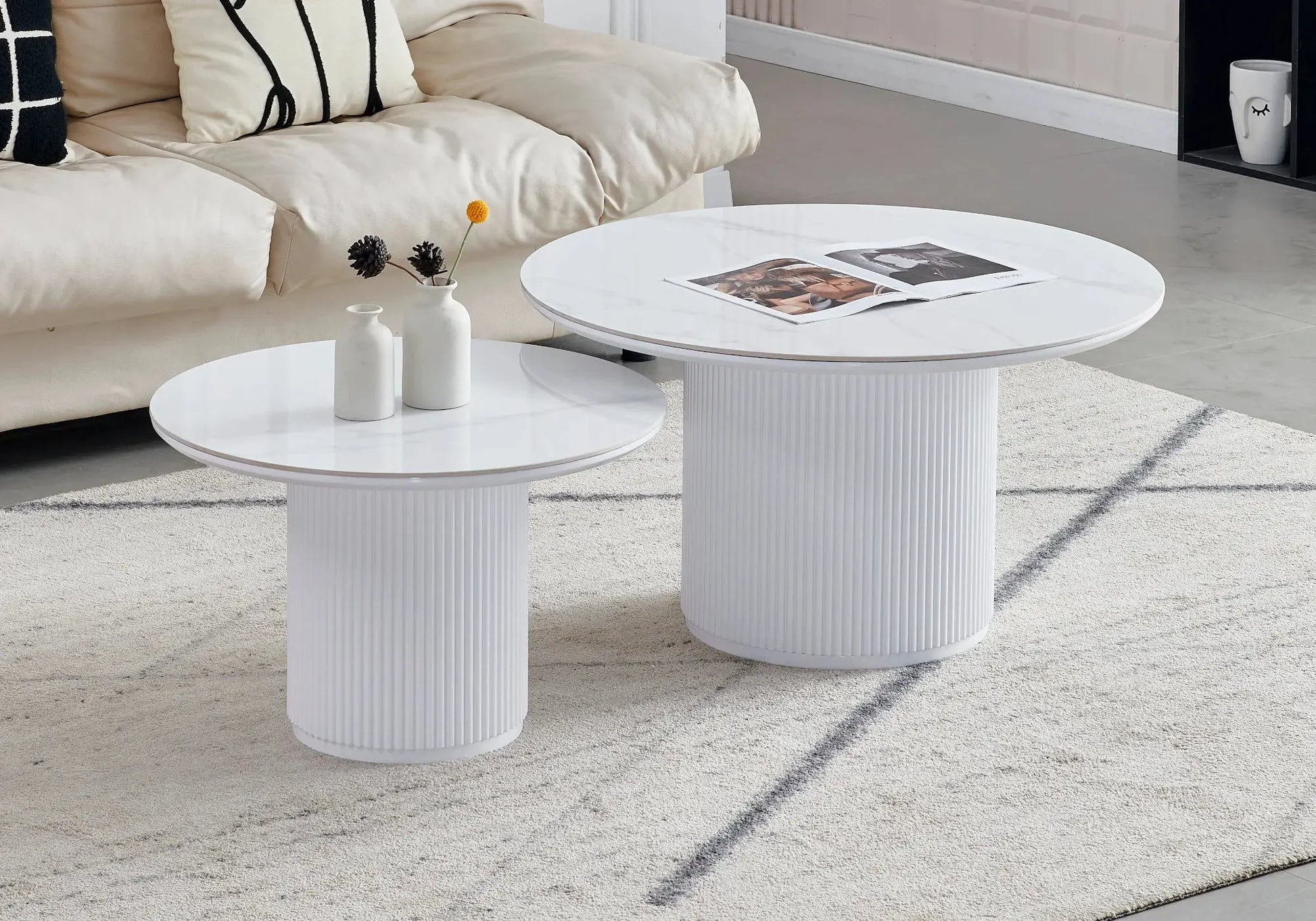 Tables rondes gigognes céramique marbre blanc DALLO New Design