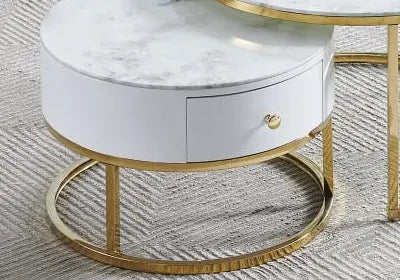 Tables rondes gigognes dorées marbre beige OREA New Design