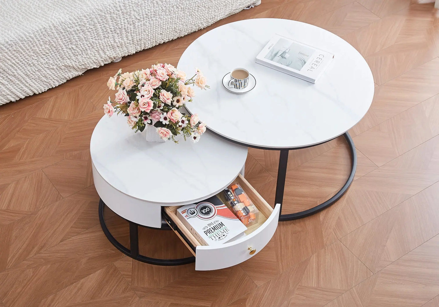 Tables rondes gigognes noir marbre blanc OREA New Design