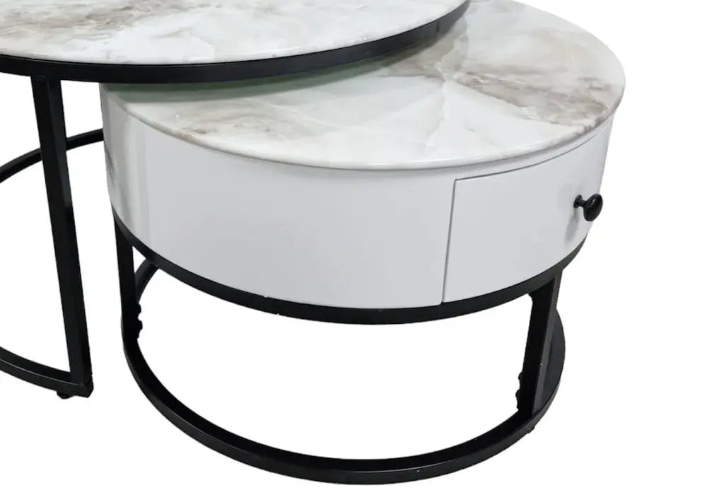 Tables rondes gigognes noires marbre beige OREA New Design