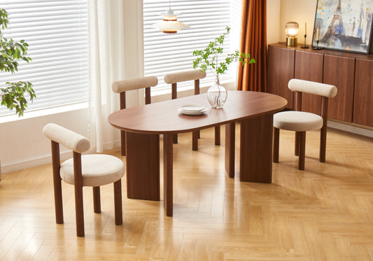 Table salle à manger ovale noyer arrondie - LUMIO