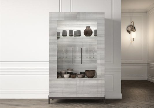 Vitrine Gris Argent, Élégance Raffinée – Collection Mia - DEKOFLIX