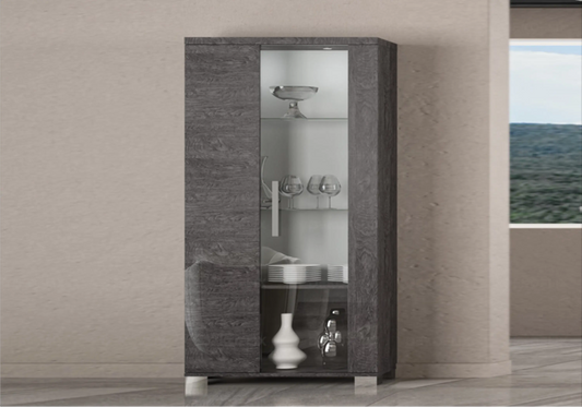 Vitrine Bouleau Gris LED – Modèle Sarah Status