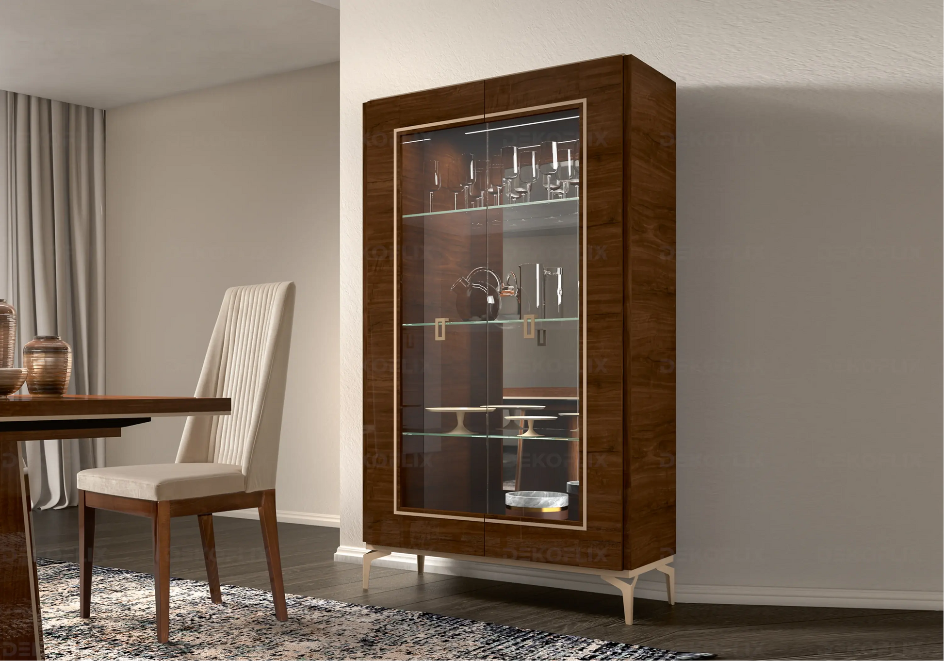 Vitrine Noyer Avec Éclairage – Collection Eva Élégante DEKOFLIX
