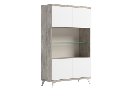 Vitrine rangement blanc laqué effet béton - Treviso