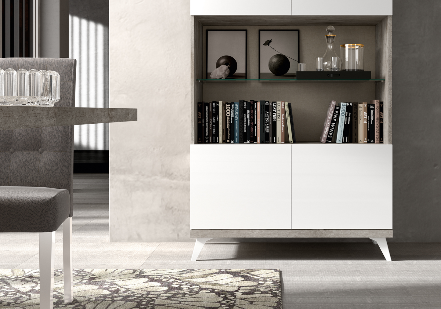 Table extensible avec 6 chaises blanc béton – Treviso