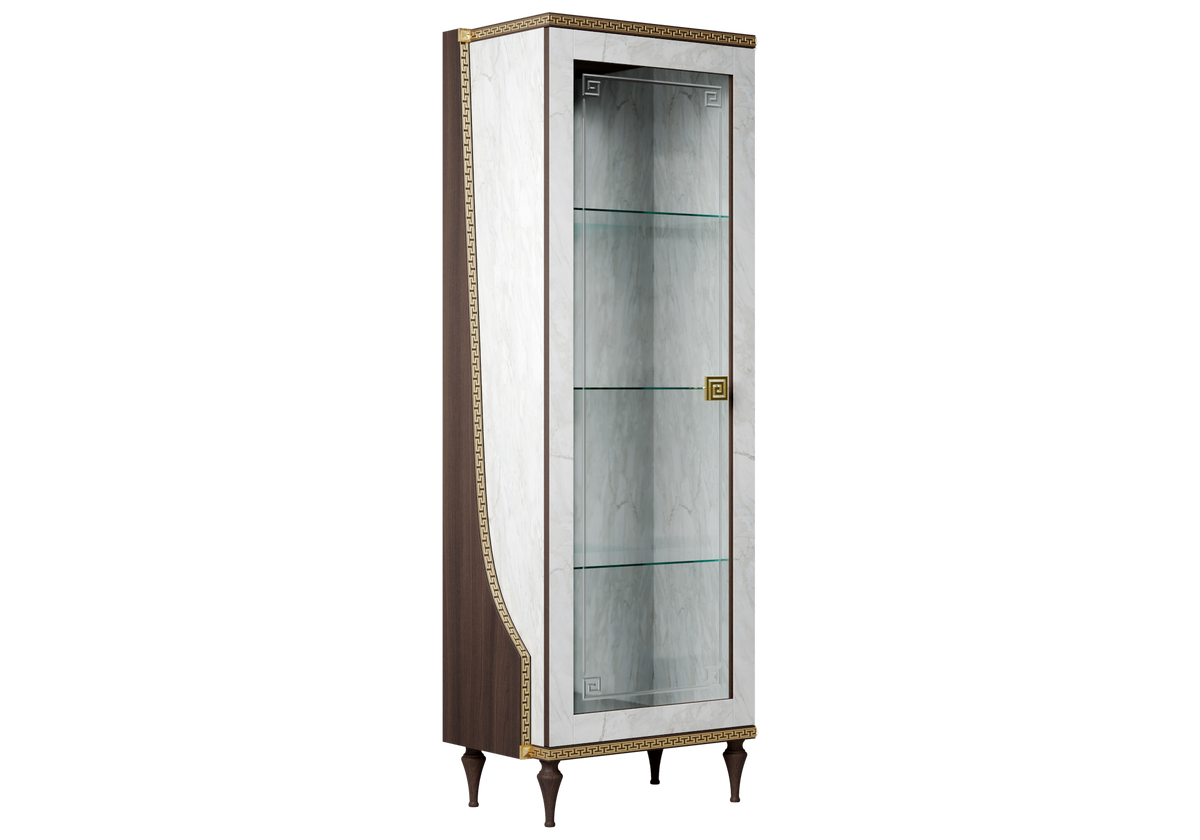 Vitrine 1 porte marbre noyer et or 24K - Romantica