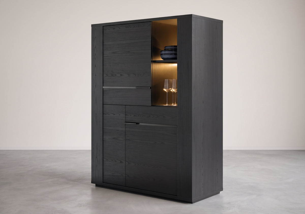 Vitrine 2 portes LED bois noir | Pegaso