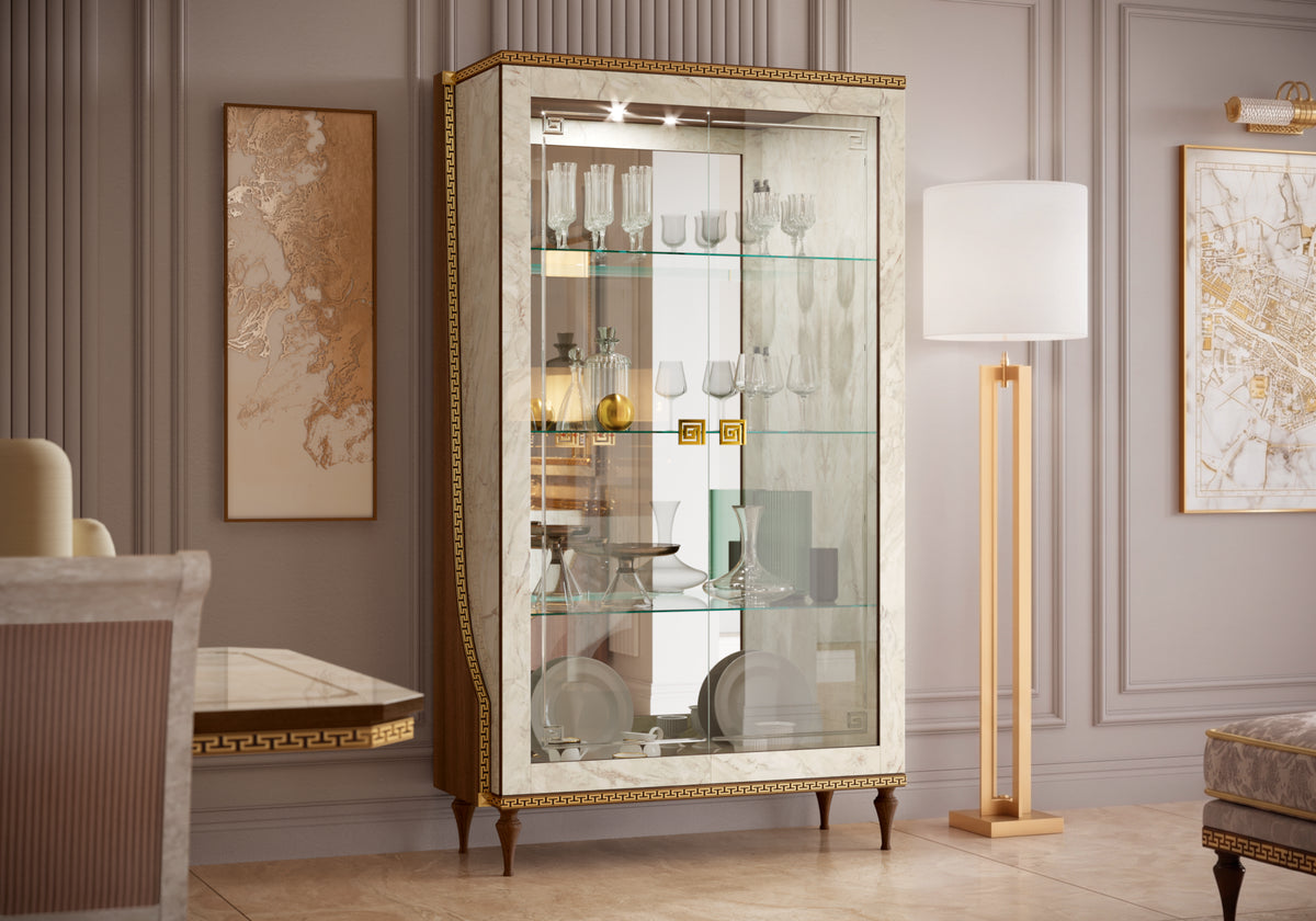 Vitrine 2 portes marbre noyer et or 24K - Romantica