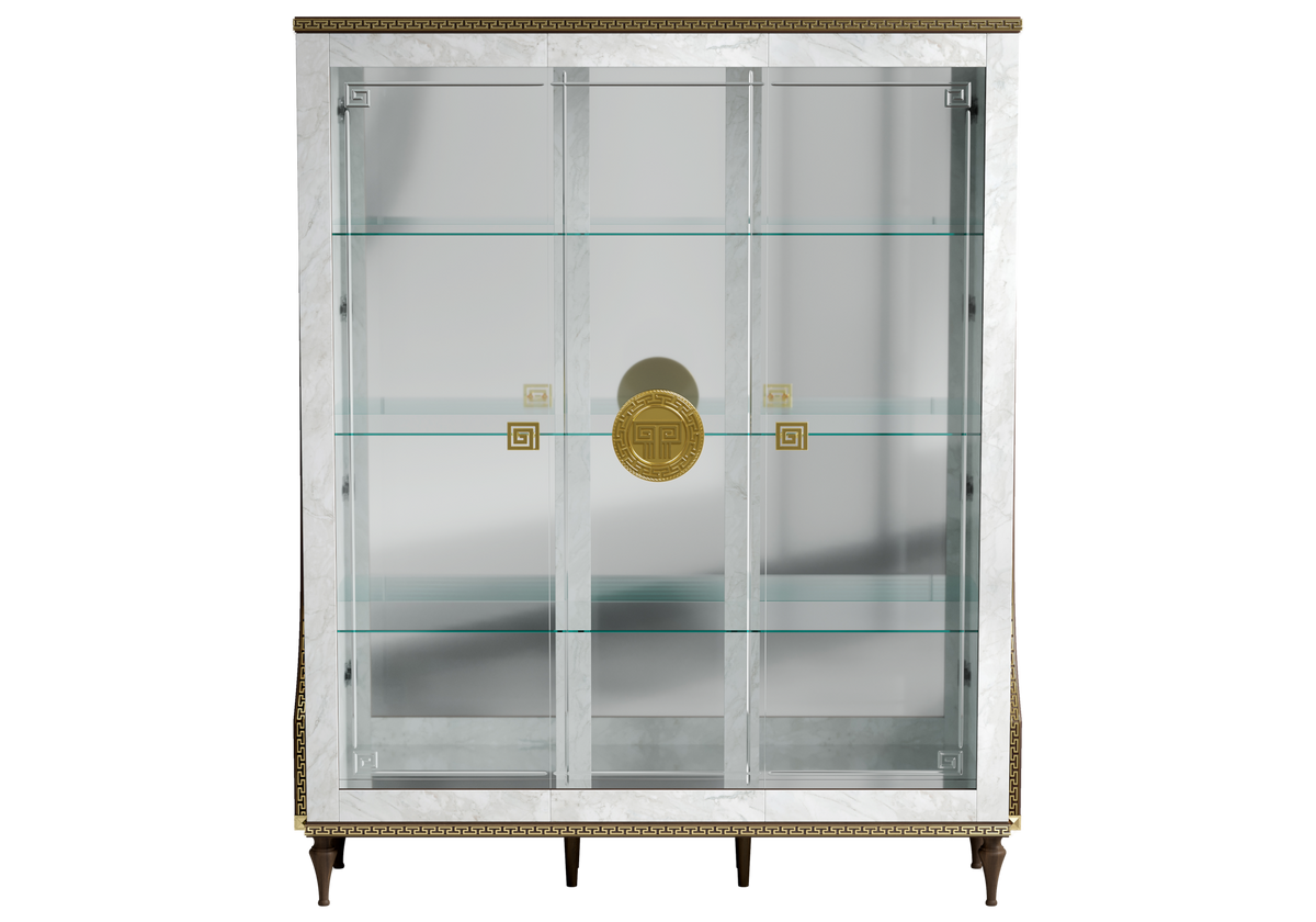 Vitrine 3 portes marbre noyer et or 24K - Romantica