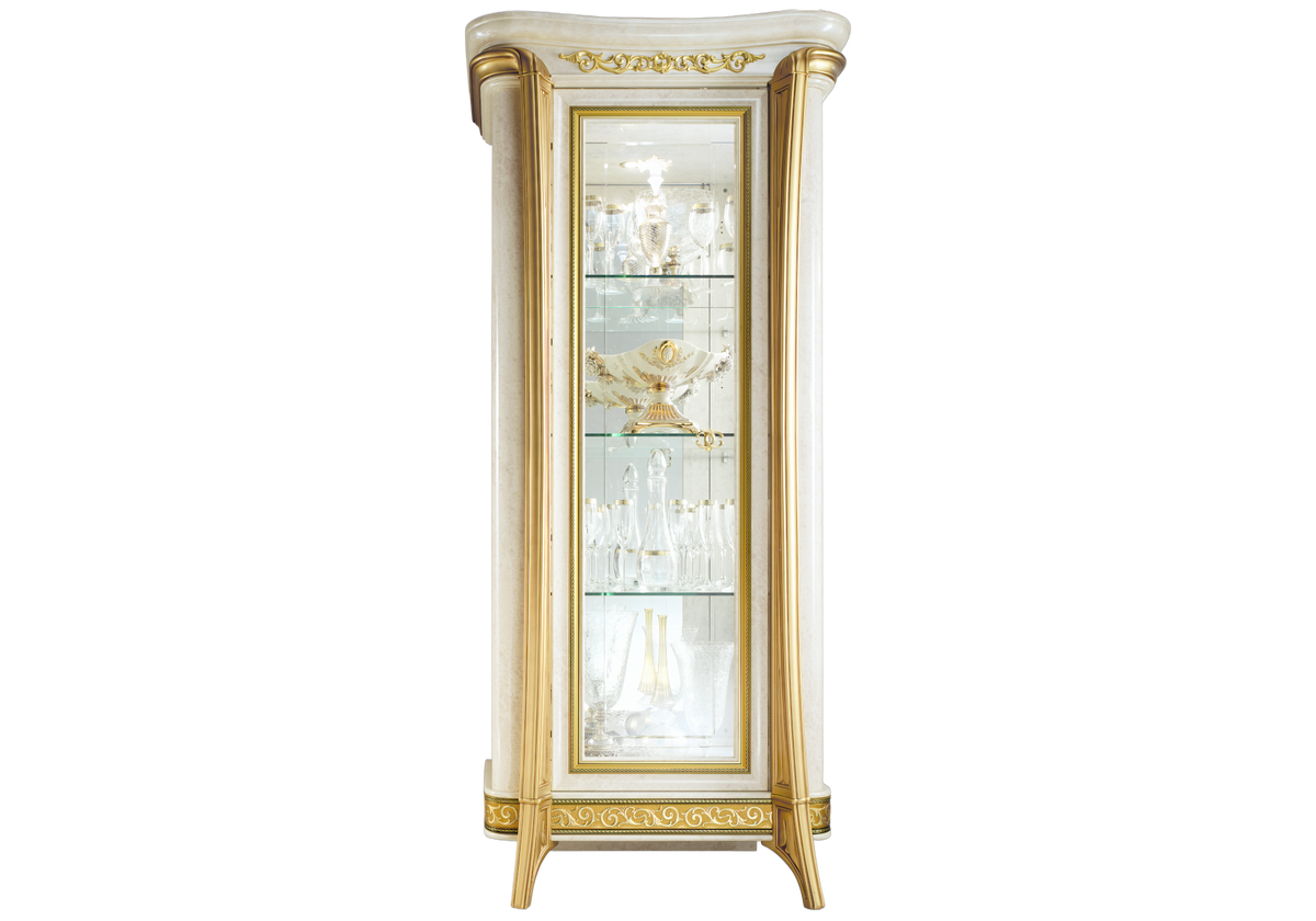 Vitrine 1 porte effet marbre ivoire et or - Melodia