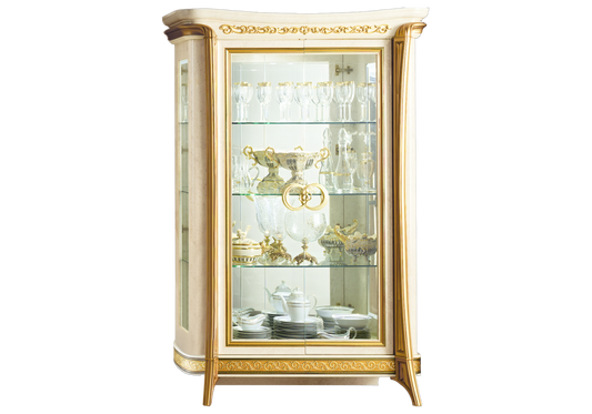 Vitrine 2 portes effet marbre ivoire et or - Melodia