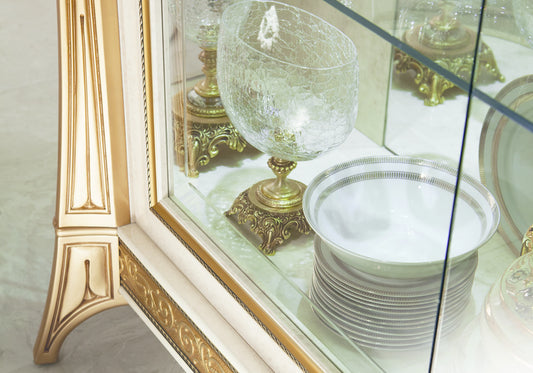 Ensemble meuble TV et vitrines marbre ivoire et or - Melodia