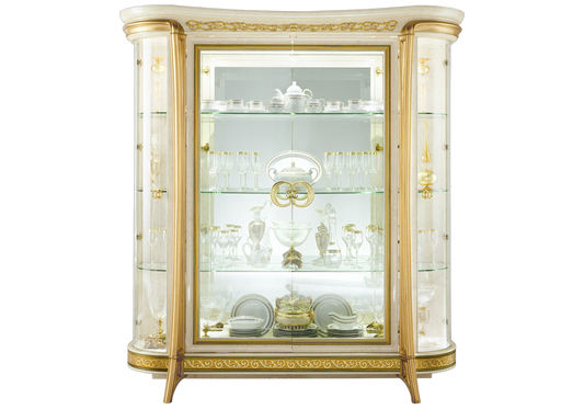 Vitrine 4 portes effet marbre ivoire et or - Melodia