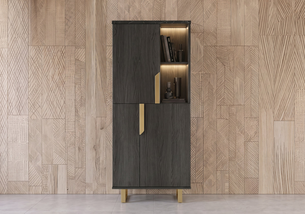 Ensemble meubles de salon TV bois et marbre - Orion
