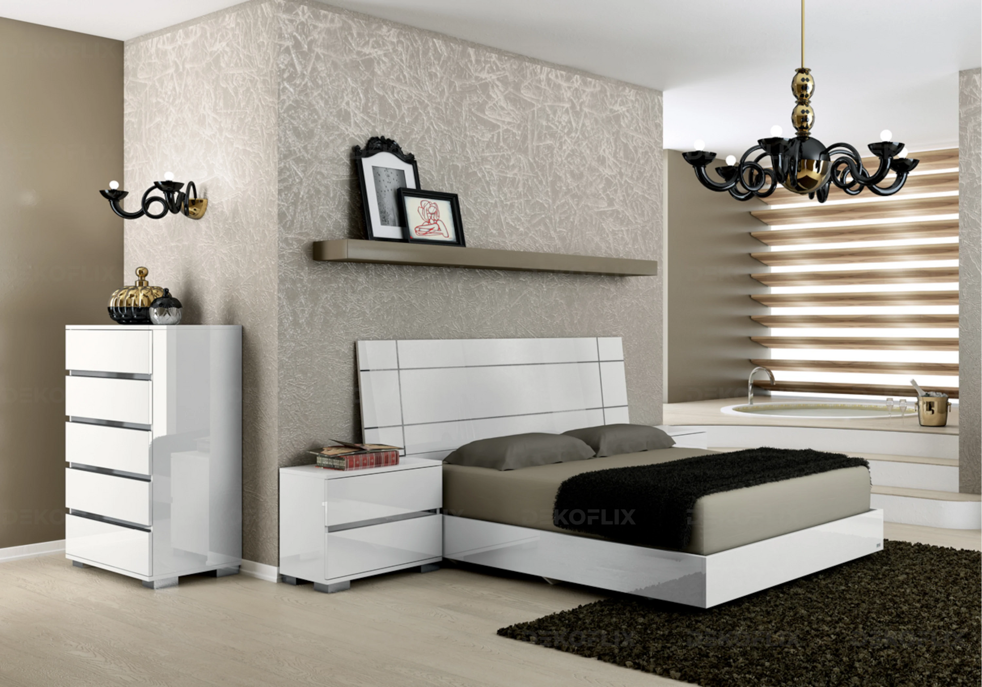 Dream Blanc – Chiffonnier 5 Tiroirs avec Plateau Laqué - Made in Italy - DEKOFLIX