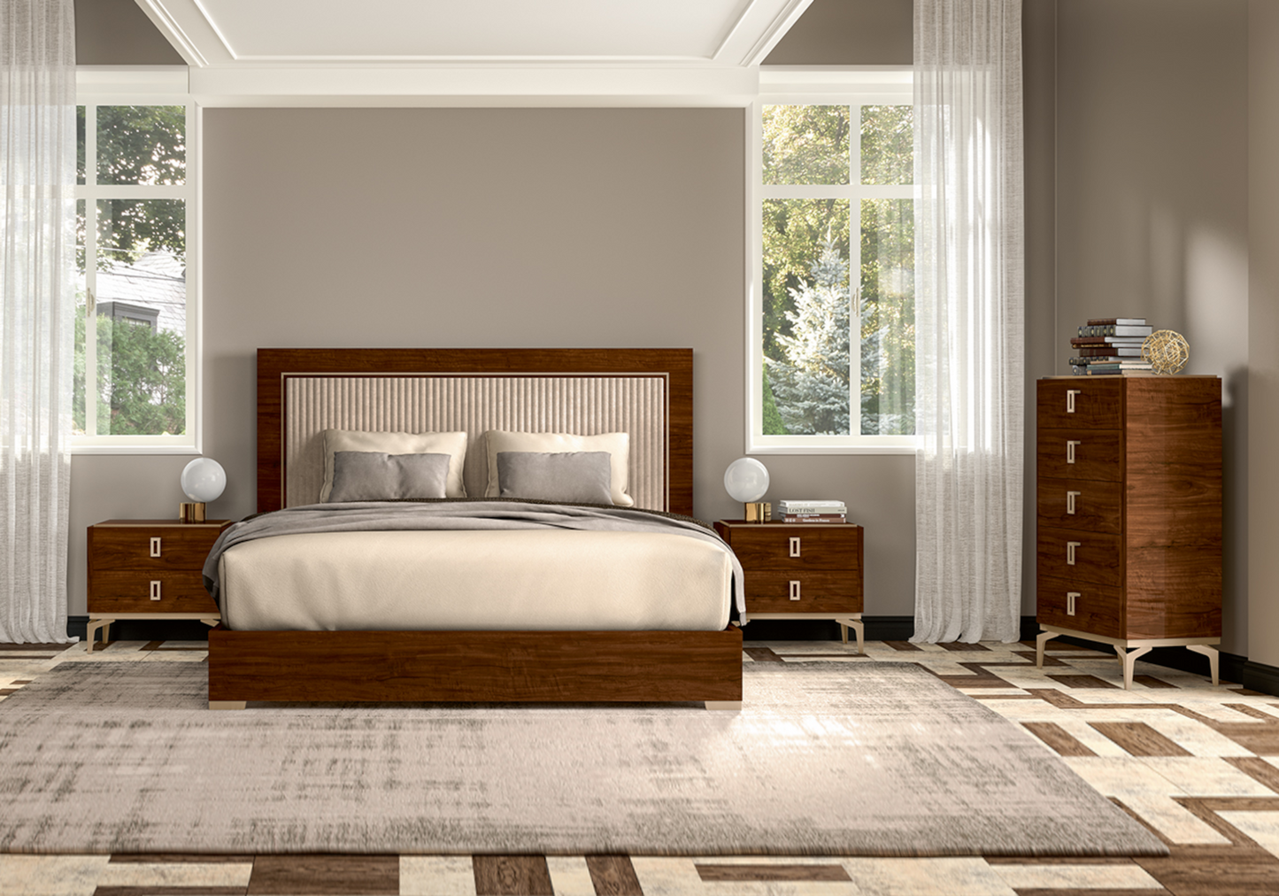 Chambre 160x200 noyer laqué semainier – Eva