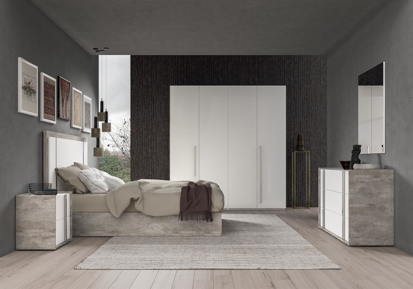 Chambre complète 160x200 blanc béton – Treviso