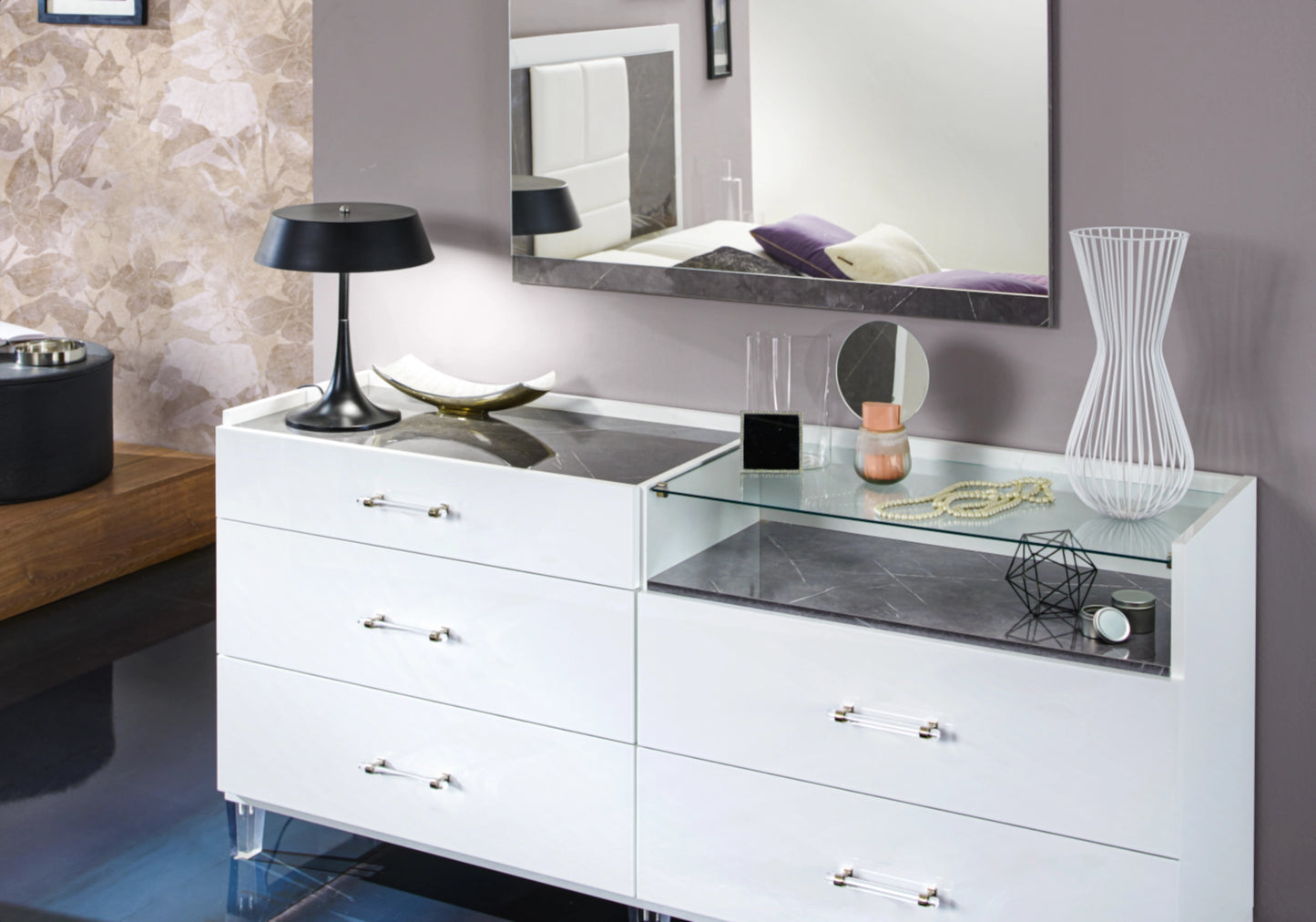 Chambre complète marbre gris capitonnée – CRISTAL