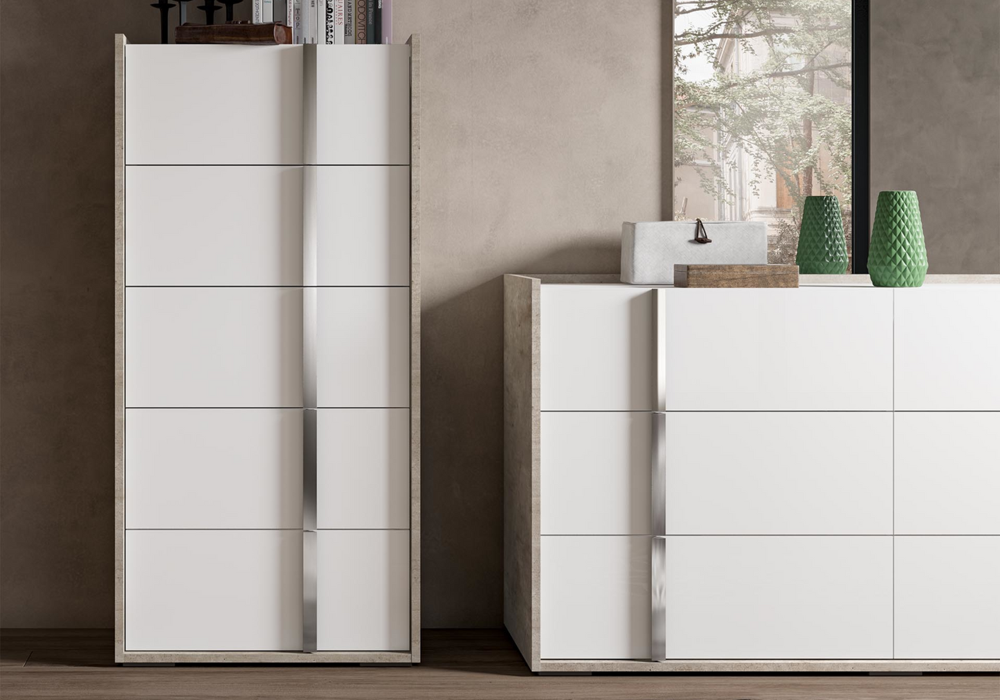 Commode 6 tiroirs blanc béton – Treviso