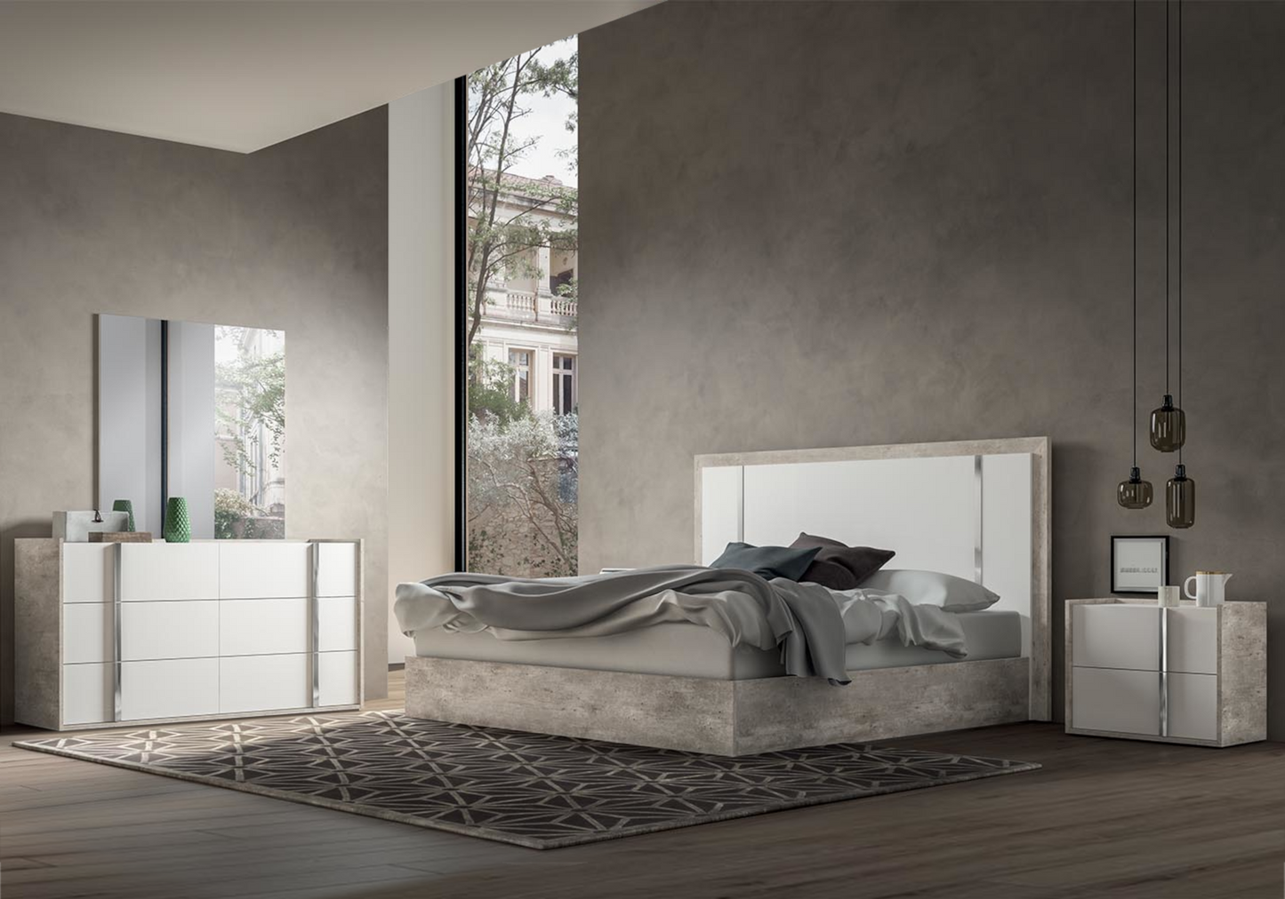 Chambre complète 160x200 blanc béton – Treviso