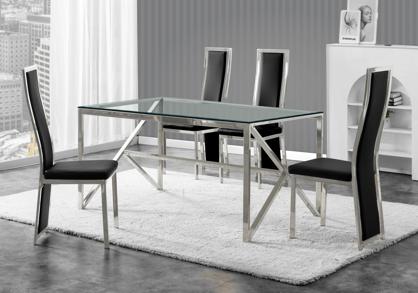 Chaise argentée simili noir moderne – Dia x6