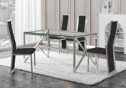 Table à manger argentée en verre – Jessy