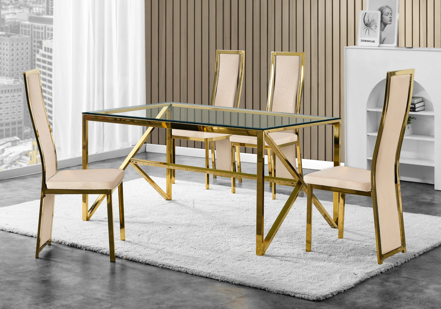 Chaise dorée velours beige design – Dia x6
