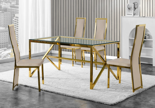 Table en verre et 6 chaises velours doré – Jessy