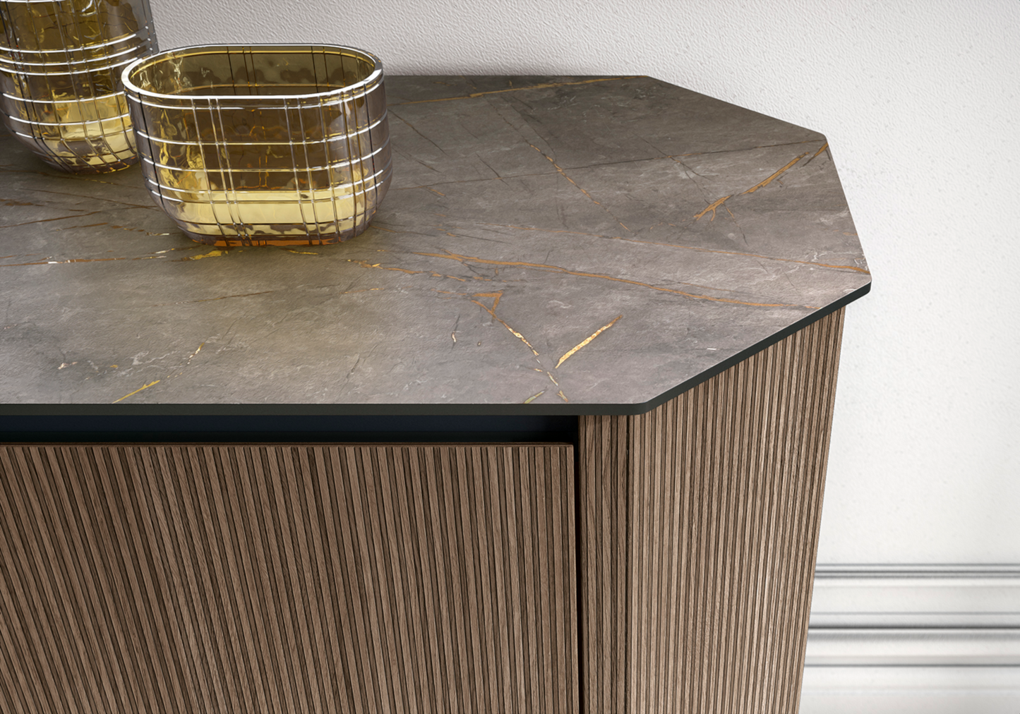 Buffet bas italien bois miel rainuré - Hexagon