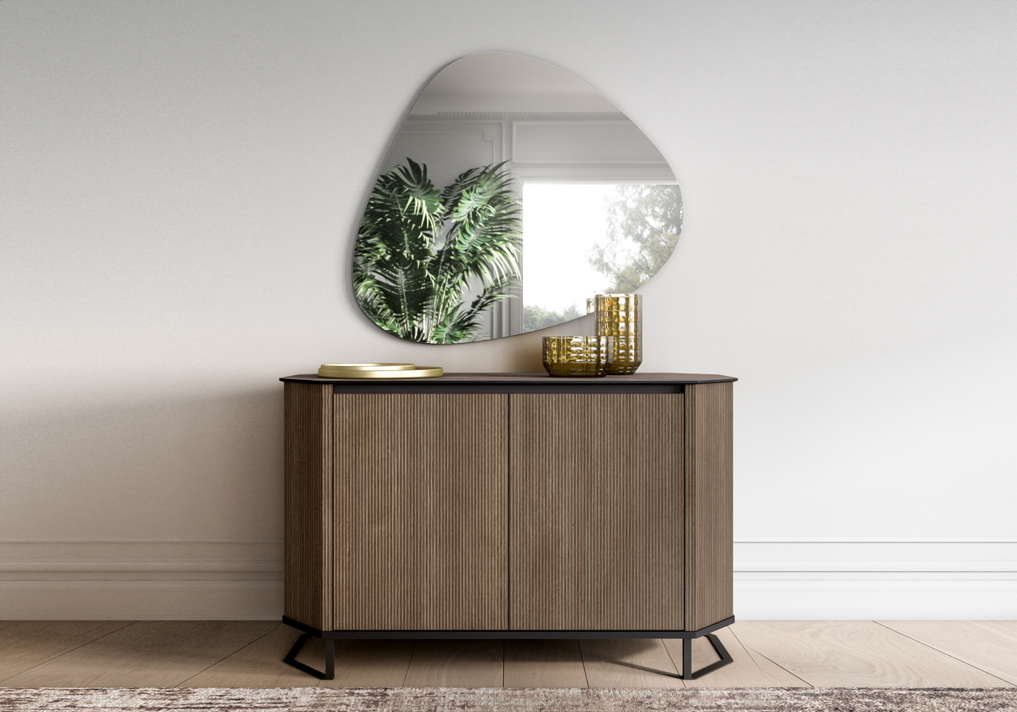 Buffet bas italien bois miel rainuré - Hexagon