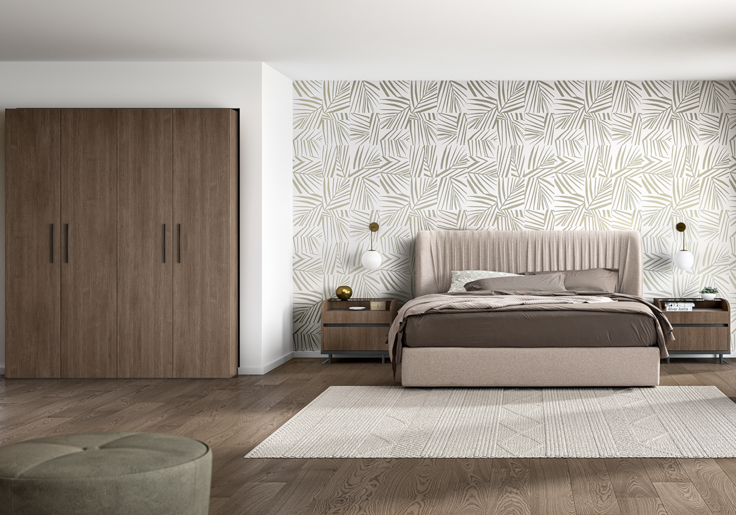 Lit tissu beige moderne – Hexagon