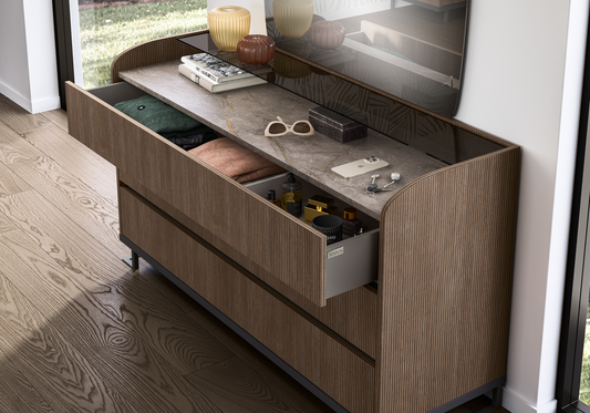 Commode bois rainuré marbre – Hexagon