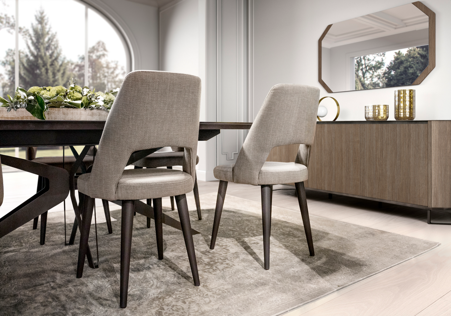 Grande table de réception et 12 chaises marbre - Hexagon