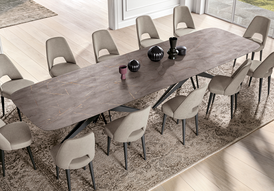 Grande table de réception et 12 chaises marbre - Hexagon
