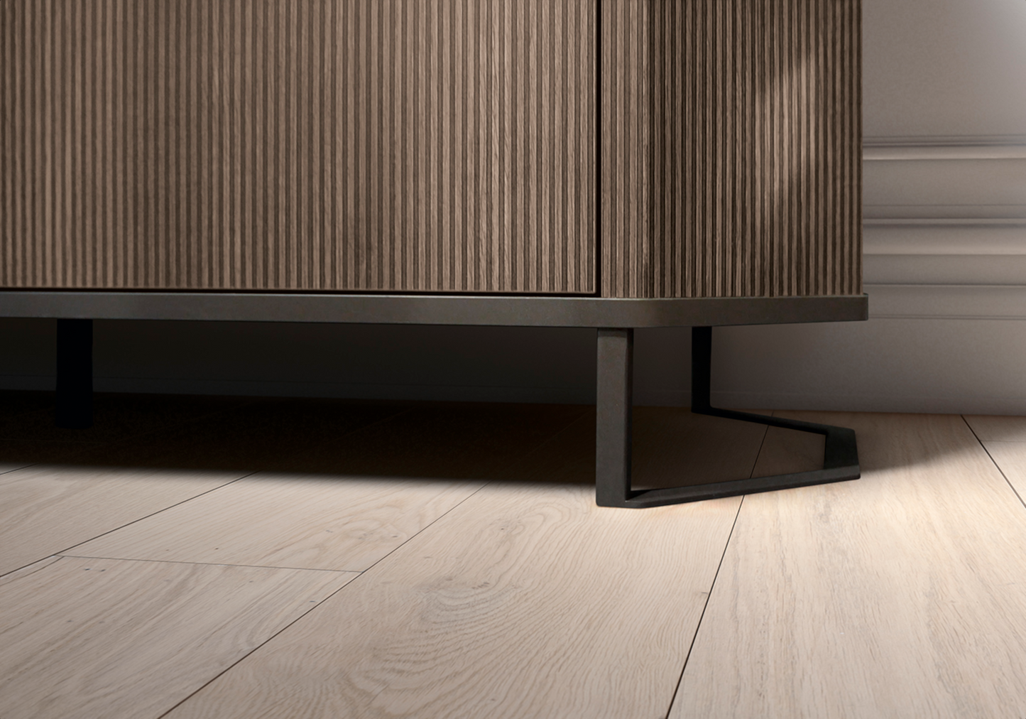 Vitrine argentier bois miel rainuré LED – Hexagon