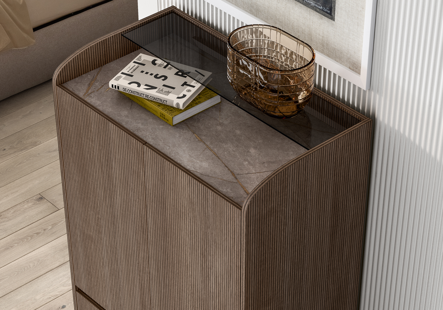Semainier bois rainuré marbre – Hexagon
