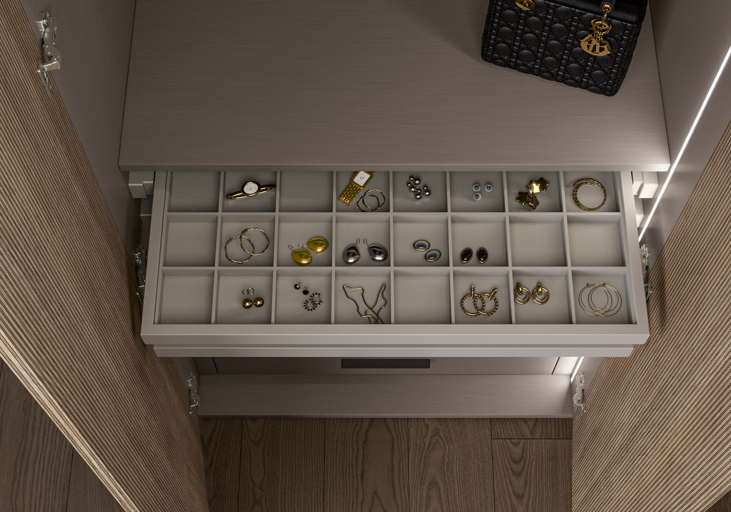 Dressing modulable 5 portes bois rainure Hexagon