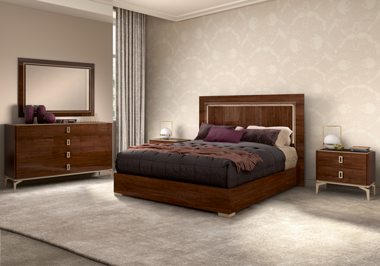 Lit 160x200 noyer laqué commode miroir – Eva