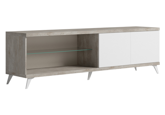 Meuble TV 200 cm blanc laqué béton avec niche – Treviso