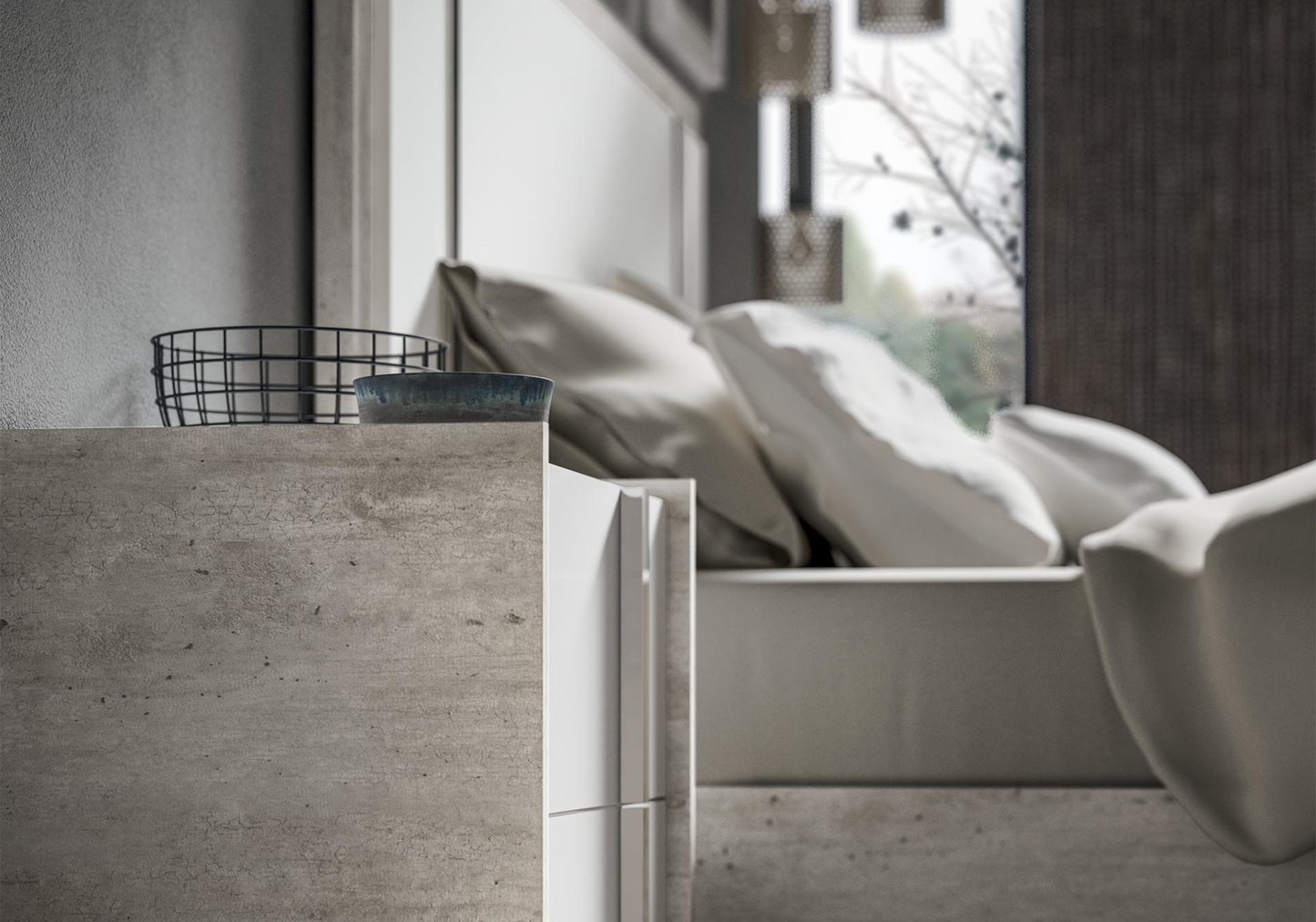 Chambre complète 160x200 blanc béton – Treviso