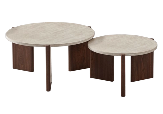 Tables basses gigognes travertin pieds noyer – ZORA