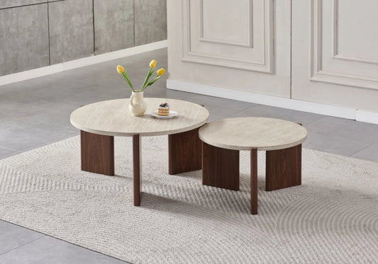 Tables basses gigognes travertin pieds noyer – ZORA